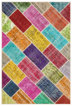 Iskece Bej Patchwork Yün El Dokuma Halısı 159 x 236 Apex Unique