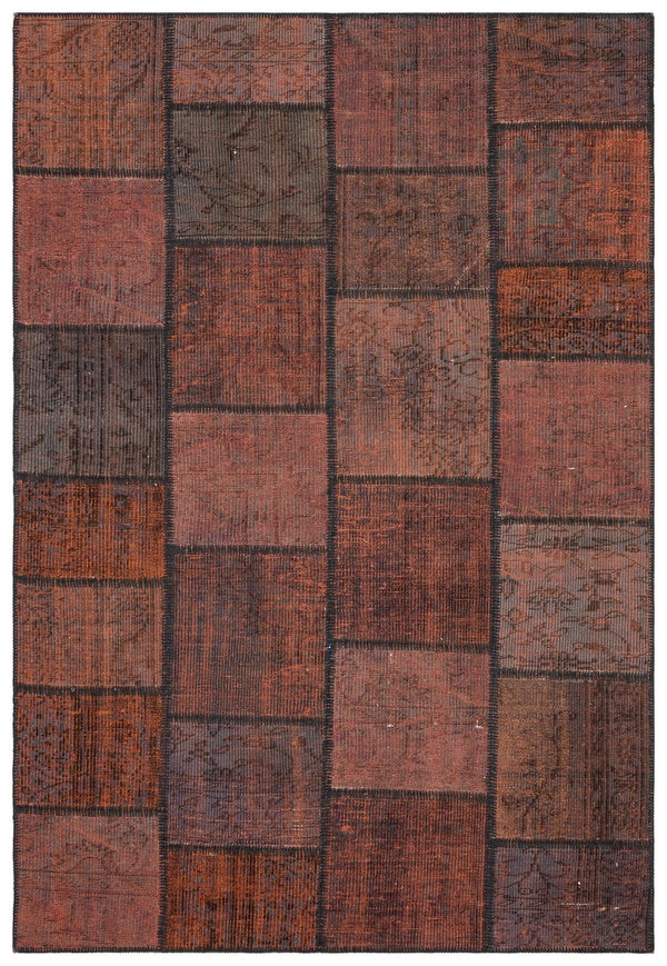 Antrasit Bordo Anadolu Eskitme Geometrik Yün Halı 161x232 - Özel Seri