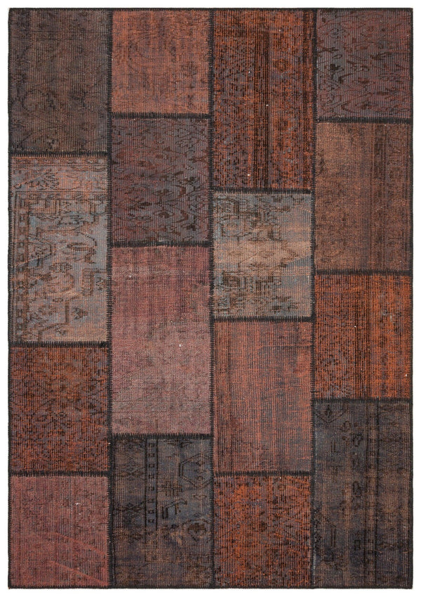 Bordo Gri Anadolu Eskitme Geometrik Yün Halı 162x233 - Özel Seri