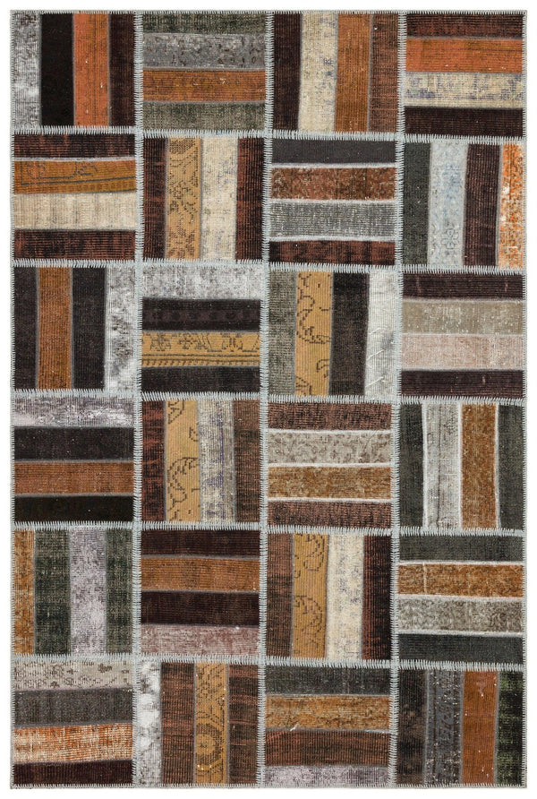 Bej Beyaz Anadolu Eskitme Geometrik Yün Halı 161x243 - Özel Seri