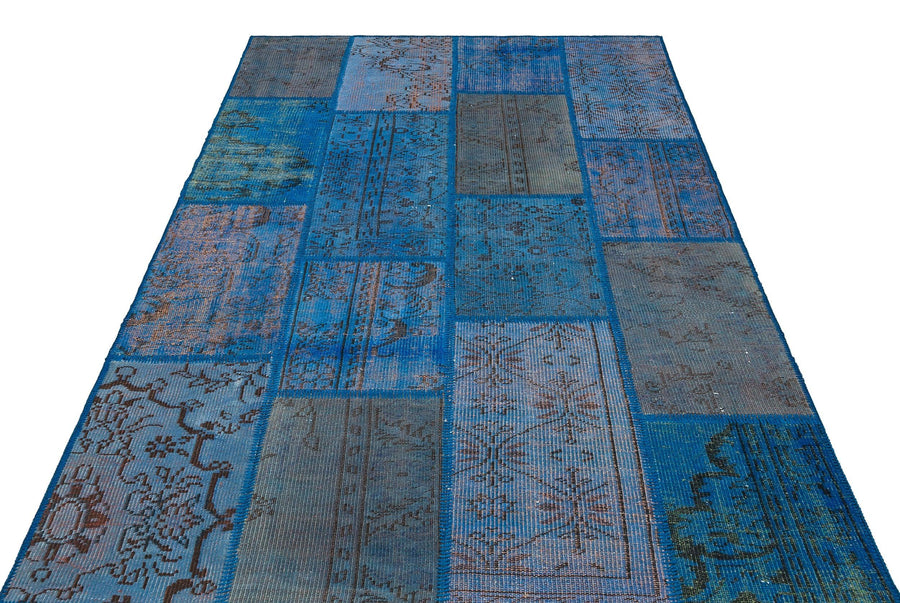 Mavi Anadolu Eskitme Geometrik Yün Halı 162x231 - Özel Seri