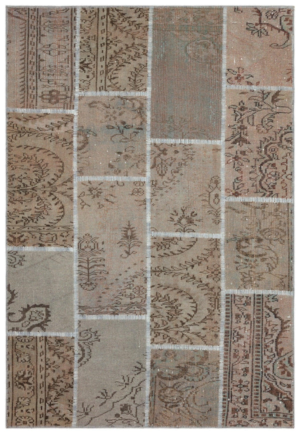 Bej Gri Anadolu Eskitme Geometrik Yün Halı 161x232 - Özel Seri