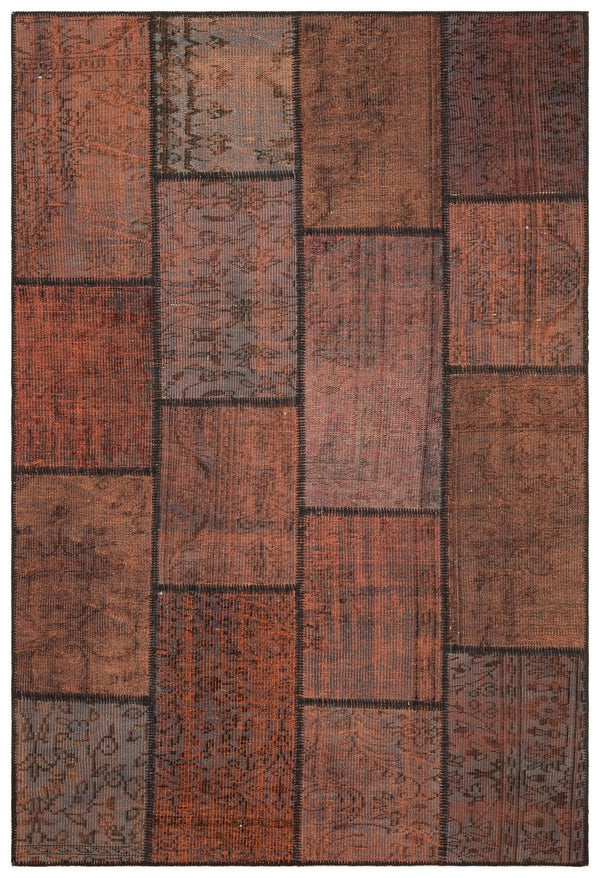 Antrasit Bordo Anadolu Eskitme Geometrik Yün Halı 159x232 - Özel Seri