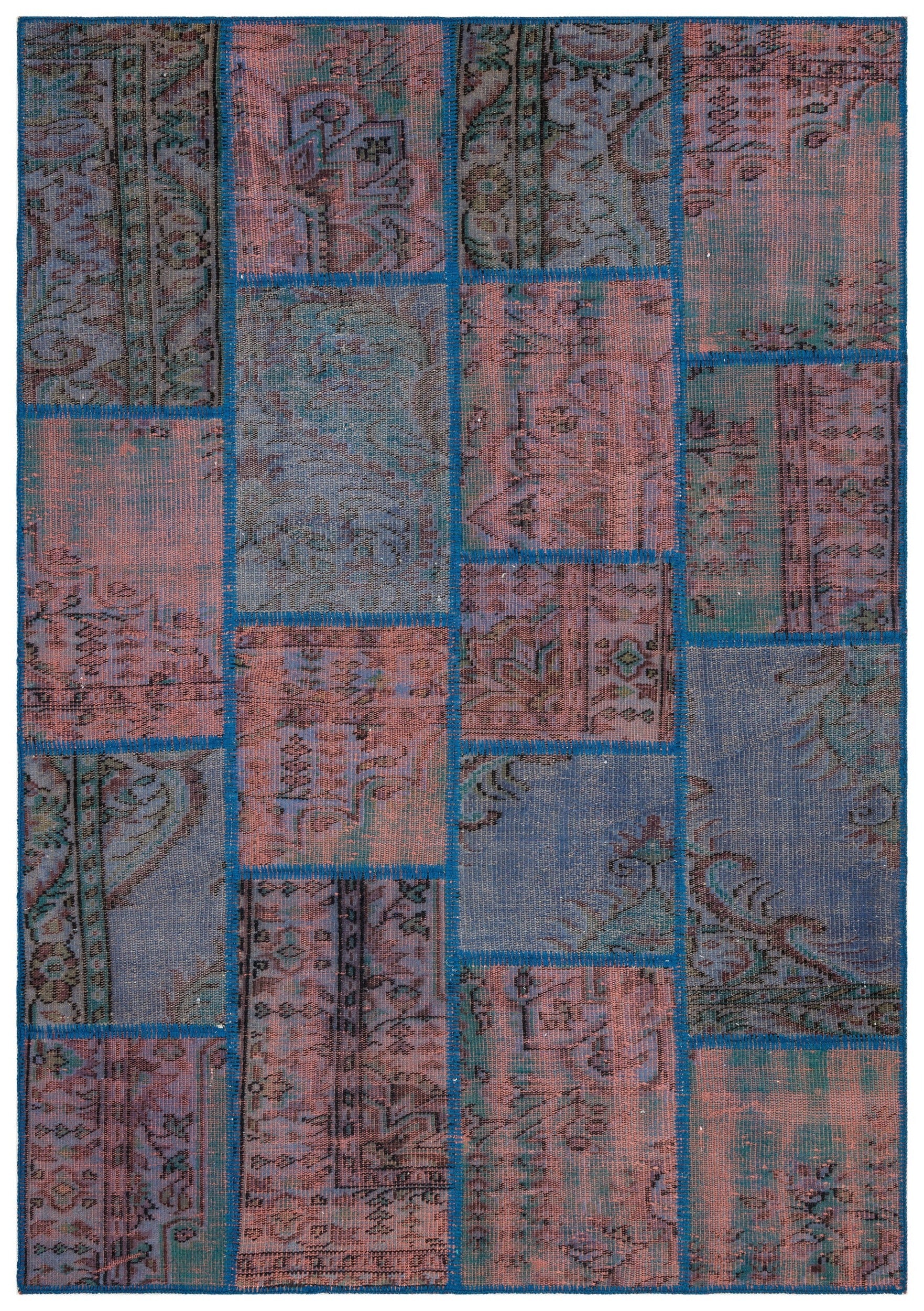 Iskece Mavi Eskitme Yün El Dokuma Halısı 162 x 231 Apex Unique