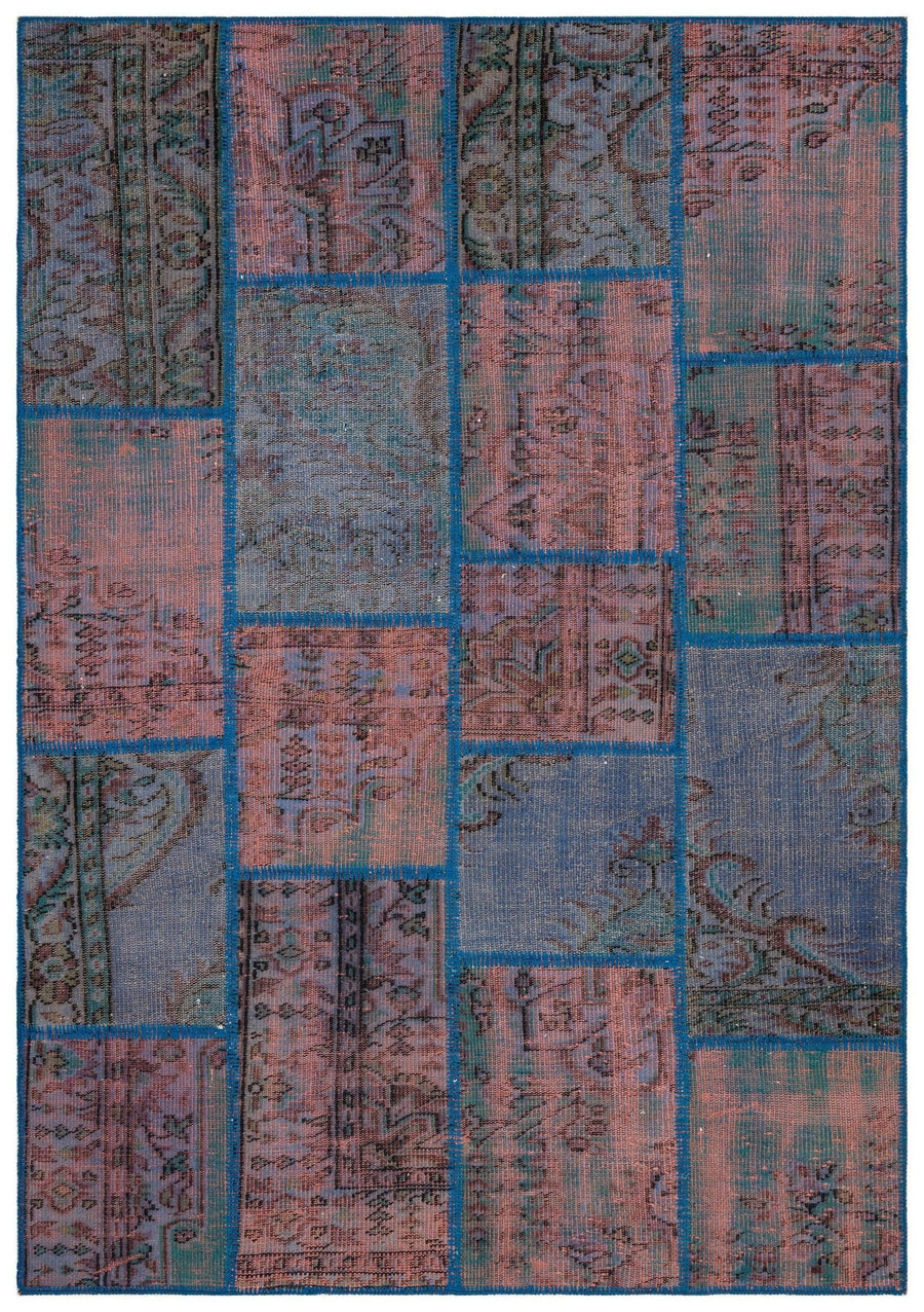Mavi ve Pembe Patchwork El Dokuma Halı 162x231 cm 35892 – Koridor kullanımı
