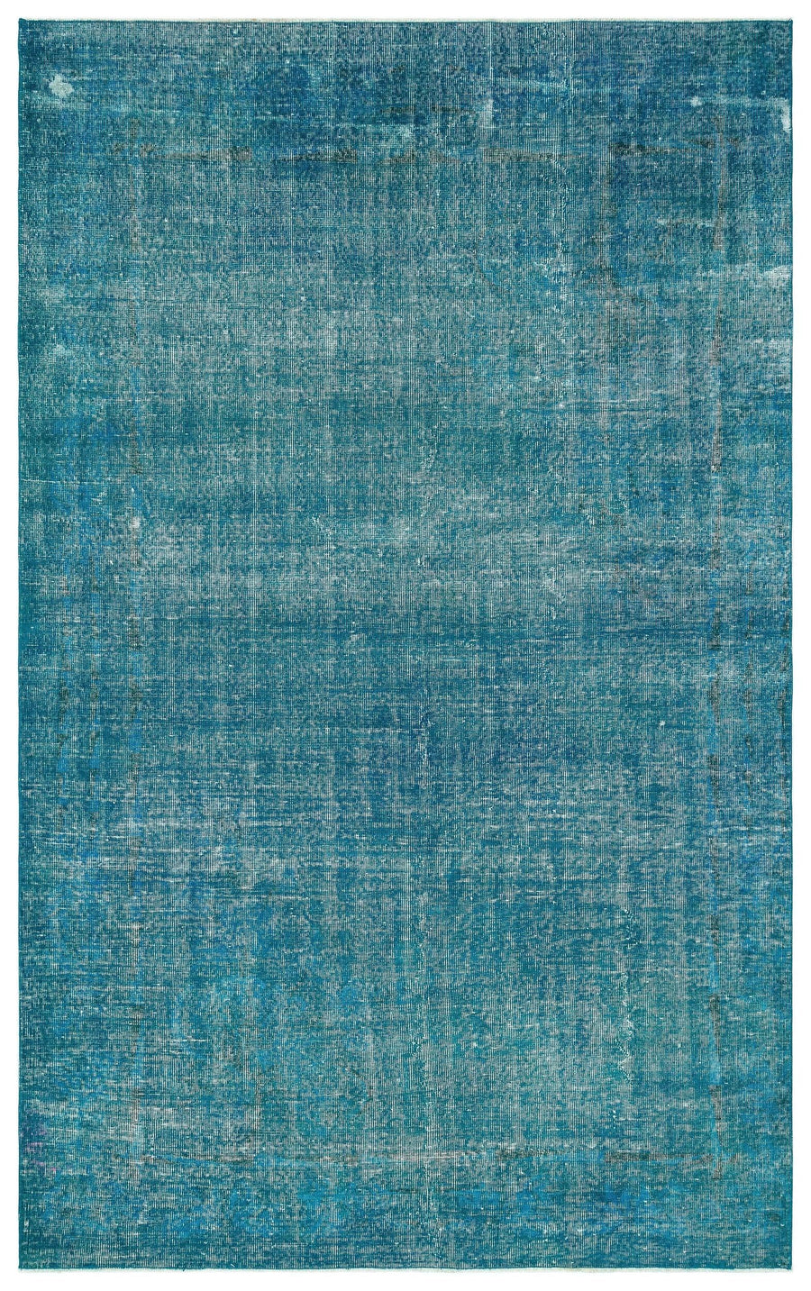 Plain Turquoise Hand-Knotted Wool Rug with Melange Effect, 203x319 cm (6'8" x 10'6") – in the hallway