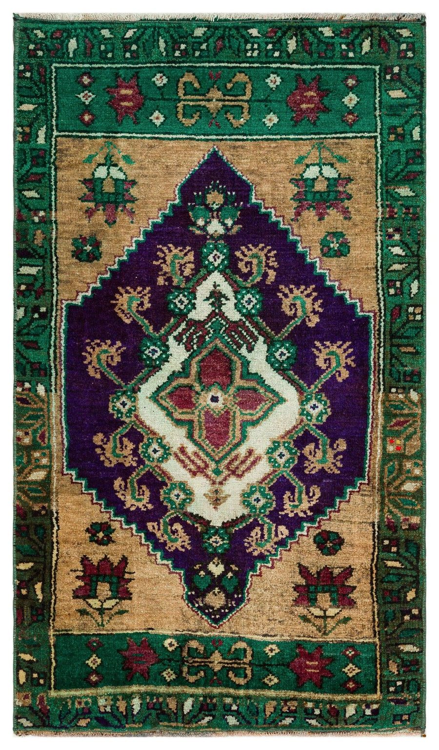 Yeşil Anadolu Bohem Geometrik Yün Halı 61x103 - Özel Seri