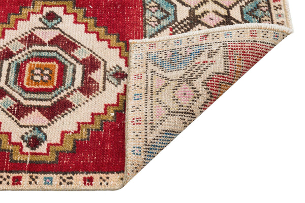 Kırmızı Anadolu Bohem Geometrik Yün Halı 45x91 - Özel Seri