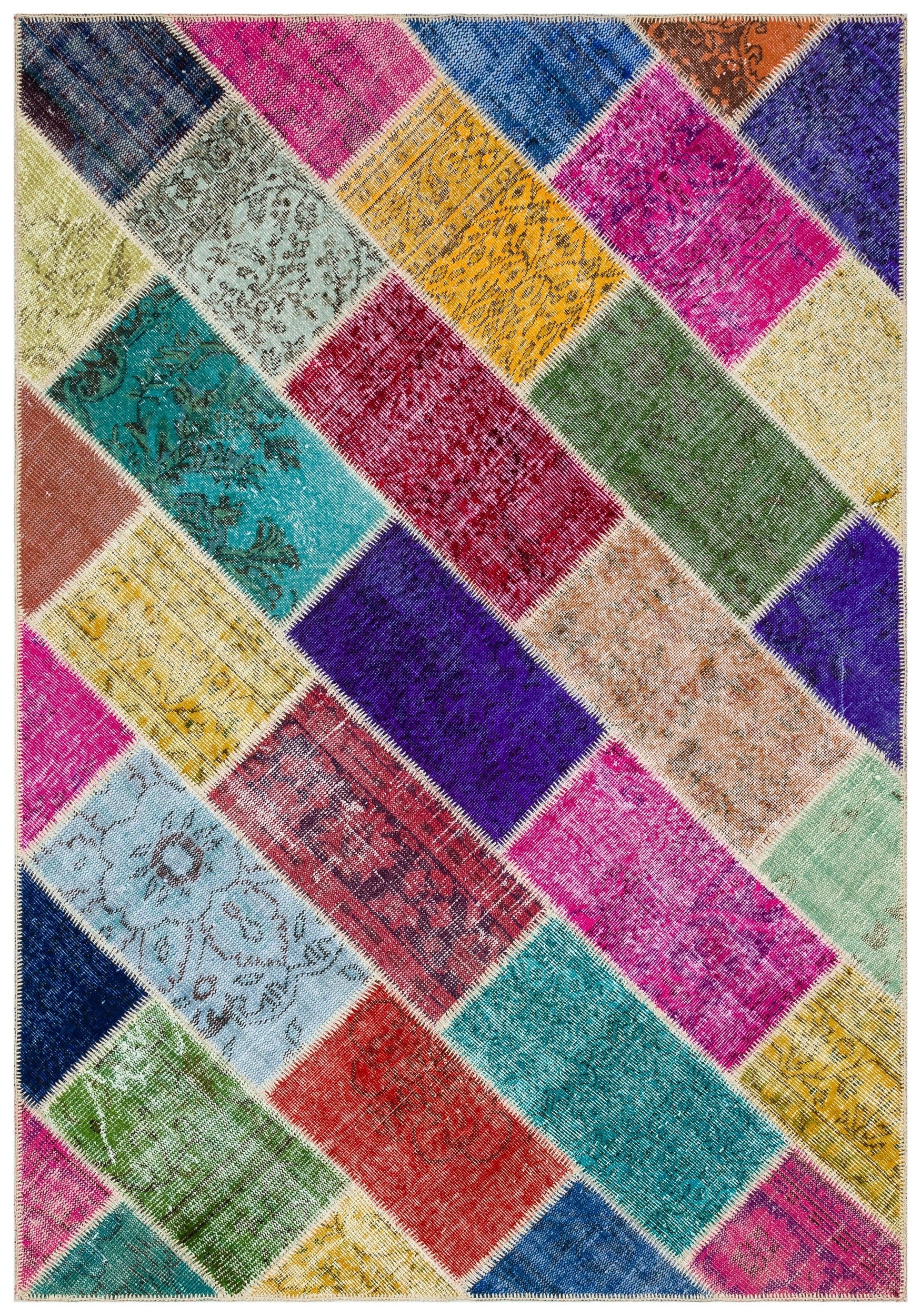 Iskece Bej Patchwork Yün El Dokuma Halısı 162 x 229 Apex Unique