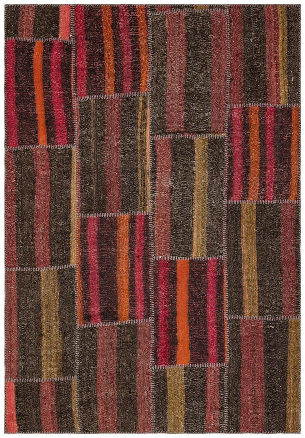 Kırmızı Sarı Anadolu Bohem Geometrik Yün Halı 159x231 - Özel Seri