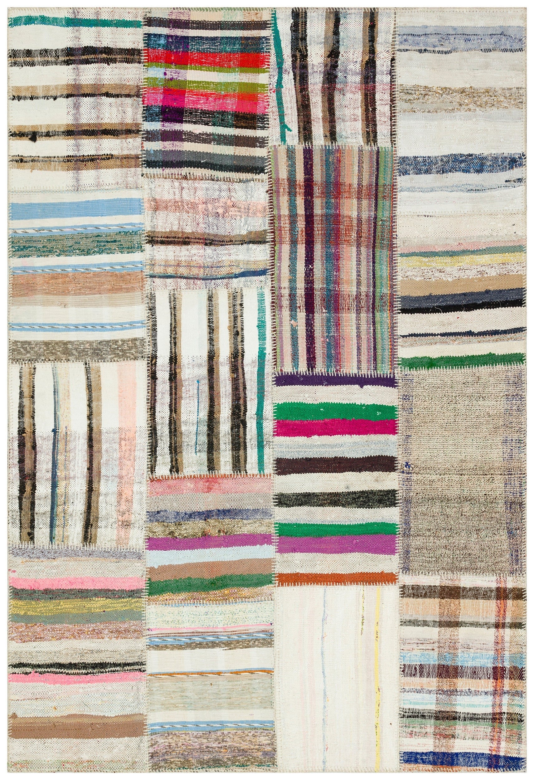 Teselya Bej Çizgili Yün El Dokuma Halısı 159 x 230 Apex Unique