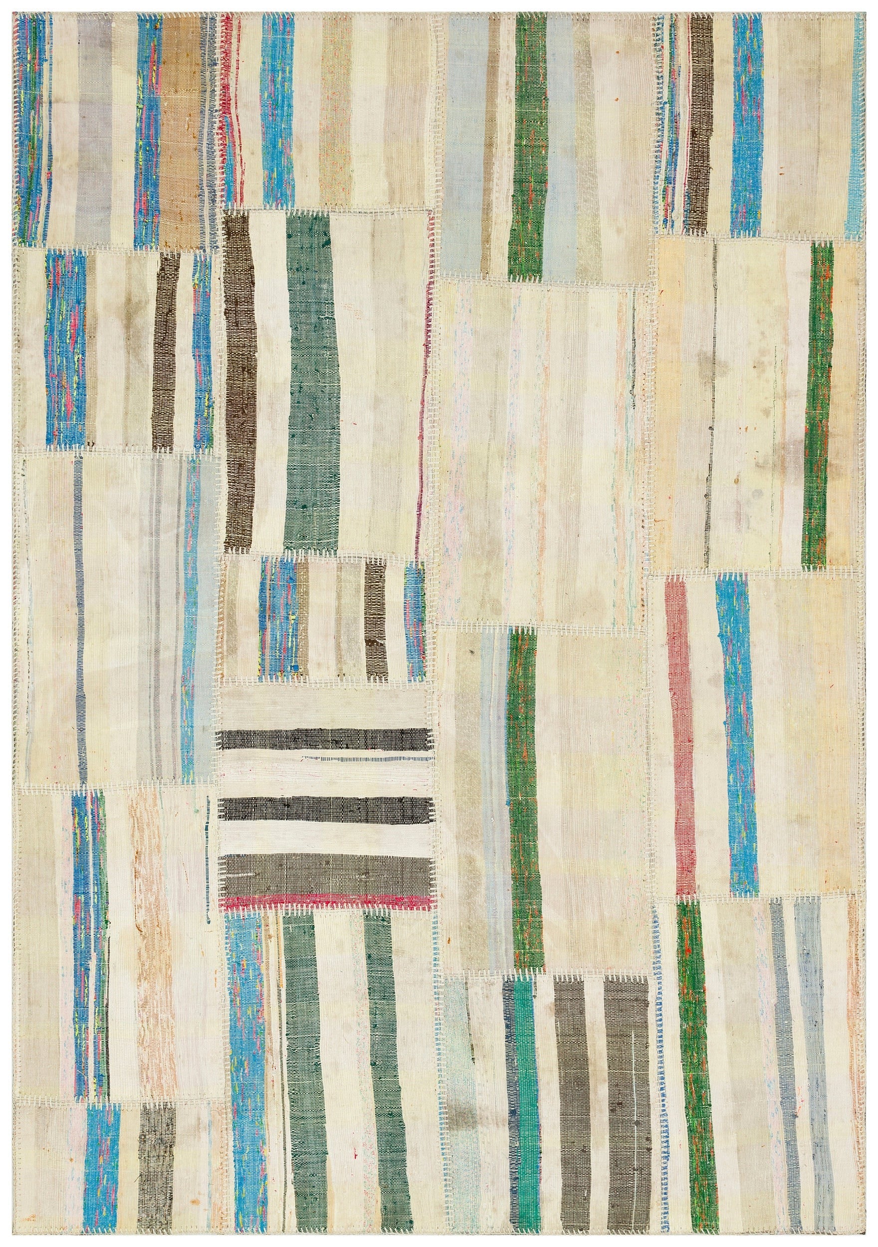 Teselya Bej Çizgili Yün El Dokuma Halısı 157 x 225 Apex Unique