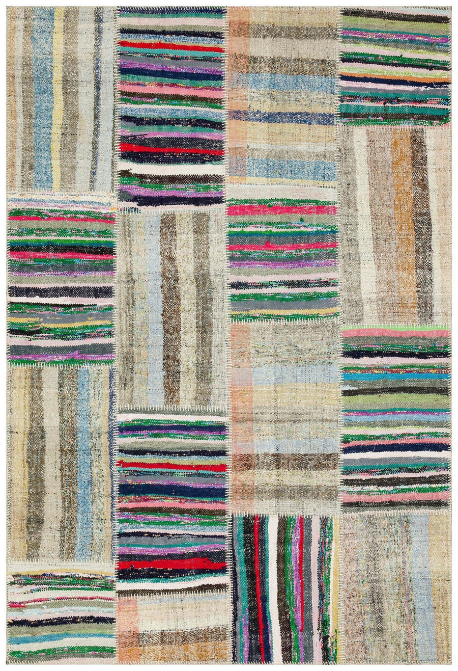 Mehrfarbiger handgewebter Wollkelim mit geometrischem Muster 159x234 cm – im Flur