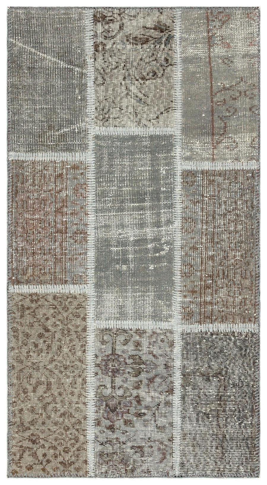 Gri Kahverengi Eskitme Patchwork Salon Halısı – koridor kullanımı