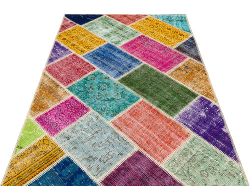 Iskece Bej Patchwork Yün El Dokuma Halısı 122 x 184 Apex Unique