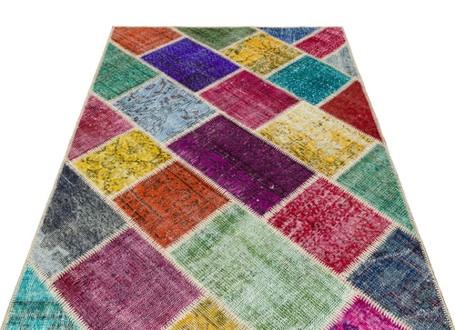 Iskece Bej Patchwork Yün El Dokuma Halısı 122 x 181 Apex Unique