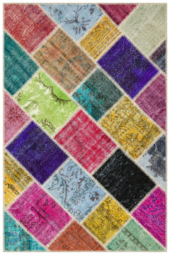 Iskece Bej Patchwork Yün El Dokuma Halısı 122 x 183 Apex Unique