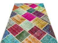 Mehrfarbiger handgeknüpfter Wollteppich, geometrisch, 122x182 cm