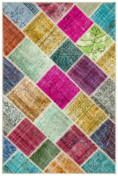 Iskece Bej Patchwork Yün El Dokuma Halısı 122 x 182 Apex Unique