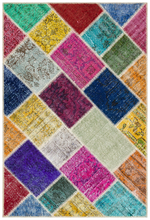 Iskece Bej Patchwork Yün El Dokuma Halısı 122 x 182 Apex Unique