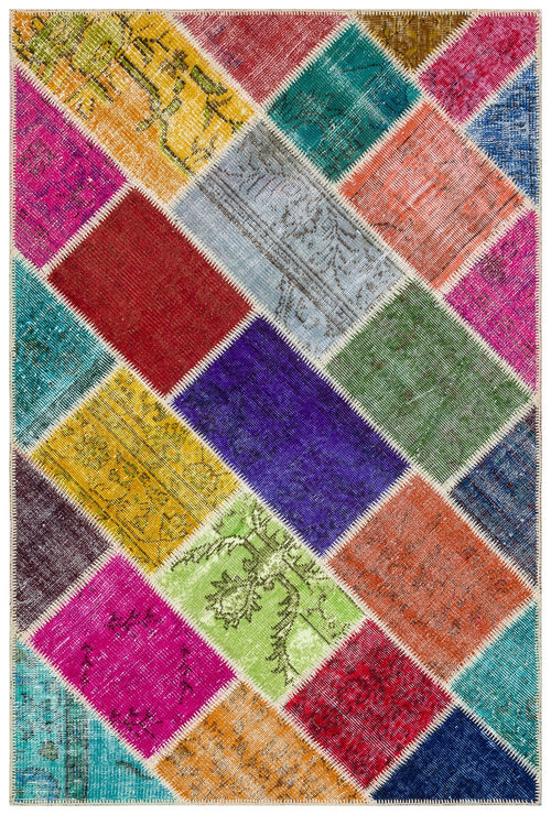 Iskece Bej Patchwork Yün El Dokuma Halısı 122 x 182 Apex Unique