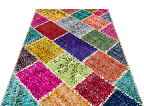 Iskece Bej Patchwork Yün El Dokuma Halısı 122 x 182 Apex Unique