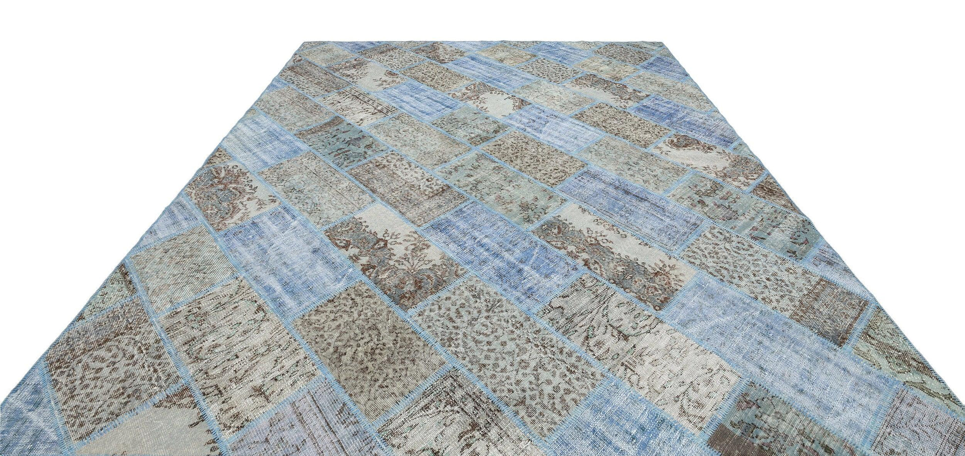 Mavi Anadolu Eskitme Geometrik Yün Halı 282x317 - Özel Seri
