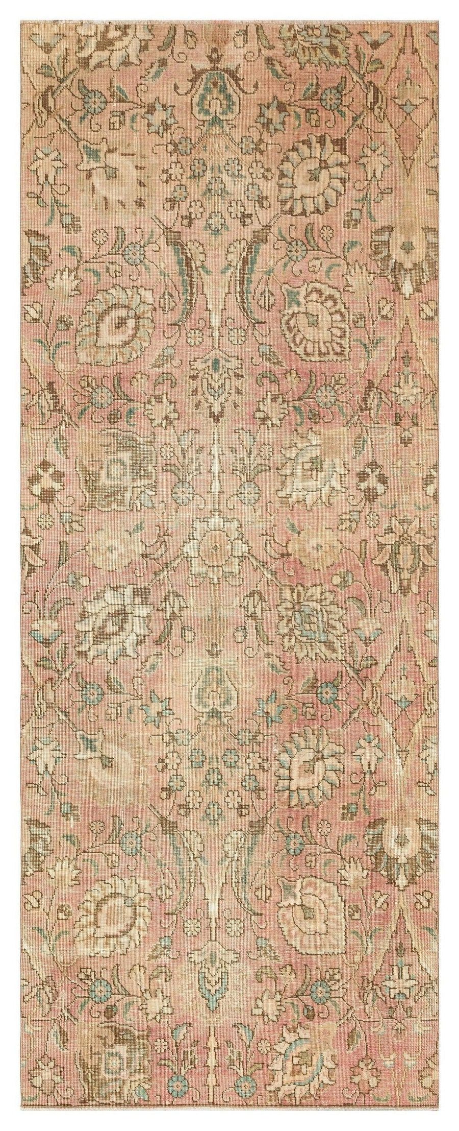 Bej Anadolu Eskitme Madalyonlu Yün Halı 110x276 - Özel Seri