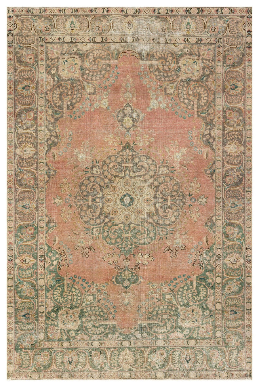 Eskitme Pembe Madalyon Desenli El Dokuma Halı 188x287 cm – Oturma odası kullanımı