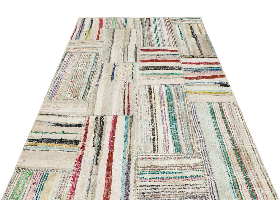 Bej Modern Çizgili Yün Halı 155x233