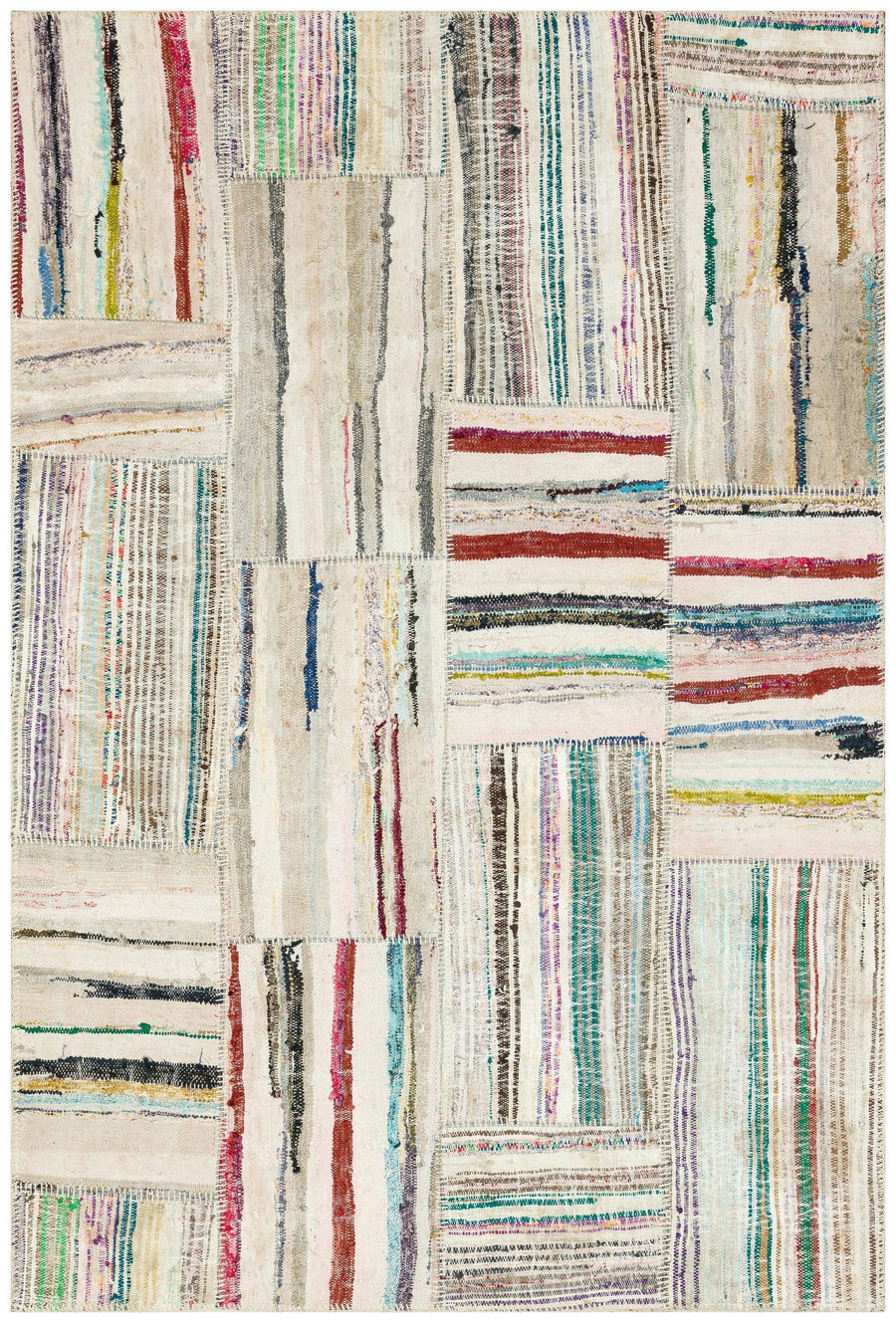 Cream Multi-Color Geometric Flatweave Kilim Rug 155x233 cm (5'1" x 7'8") – in the hallway