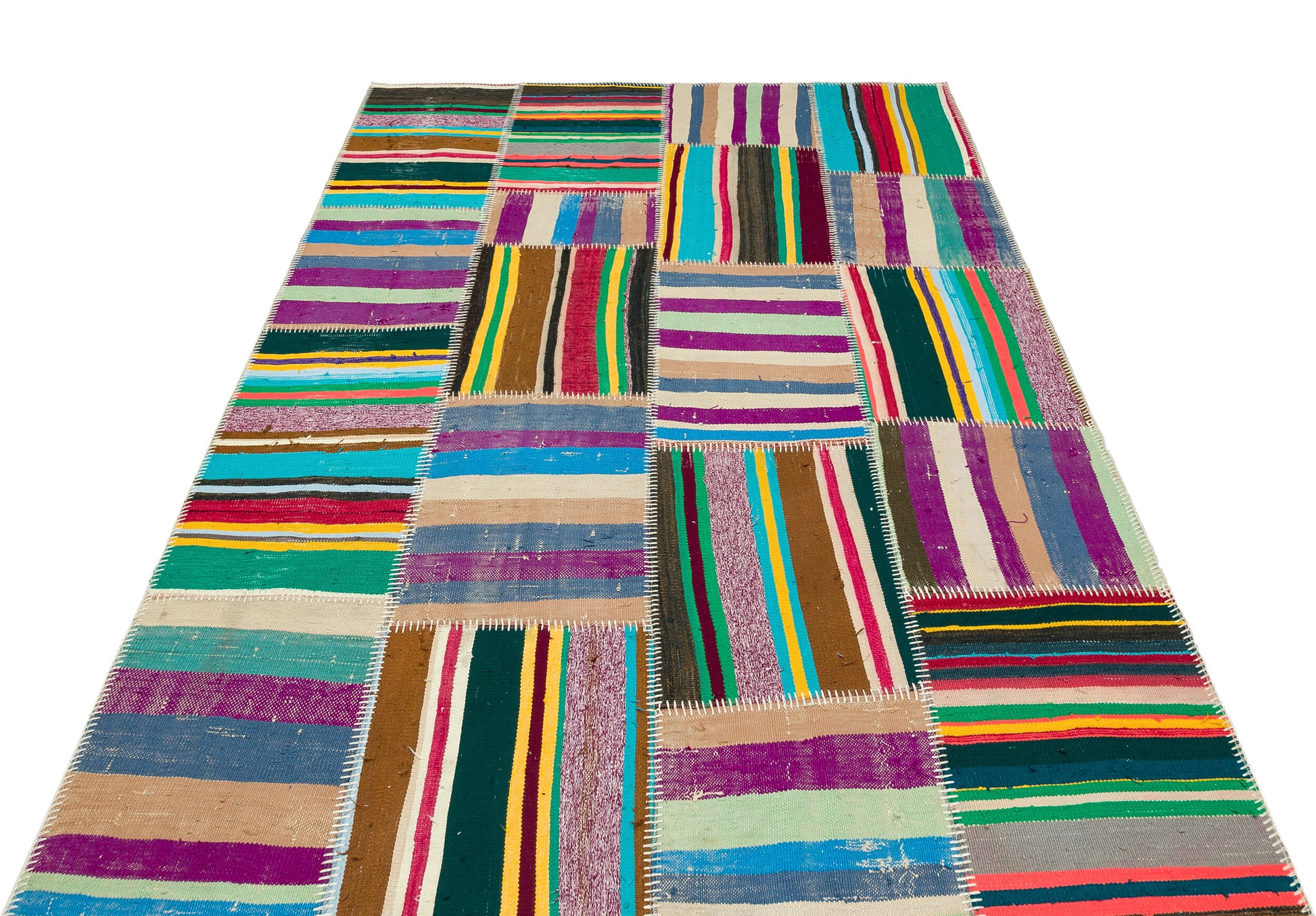 Teselya Bej Çizgili Yün El Dokuma Halısı 159 x 229 Apex Unique