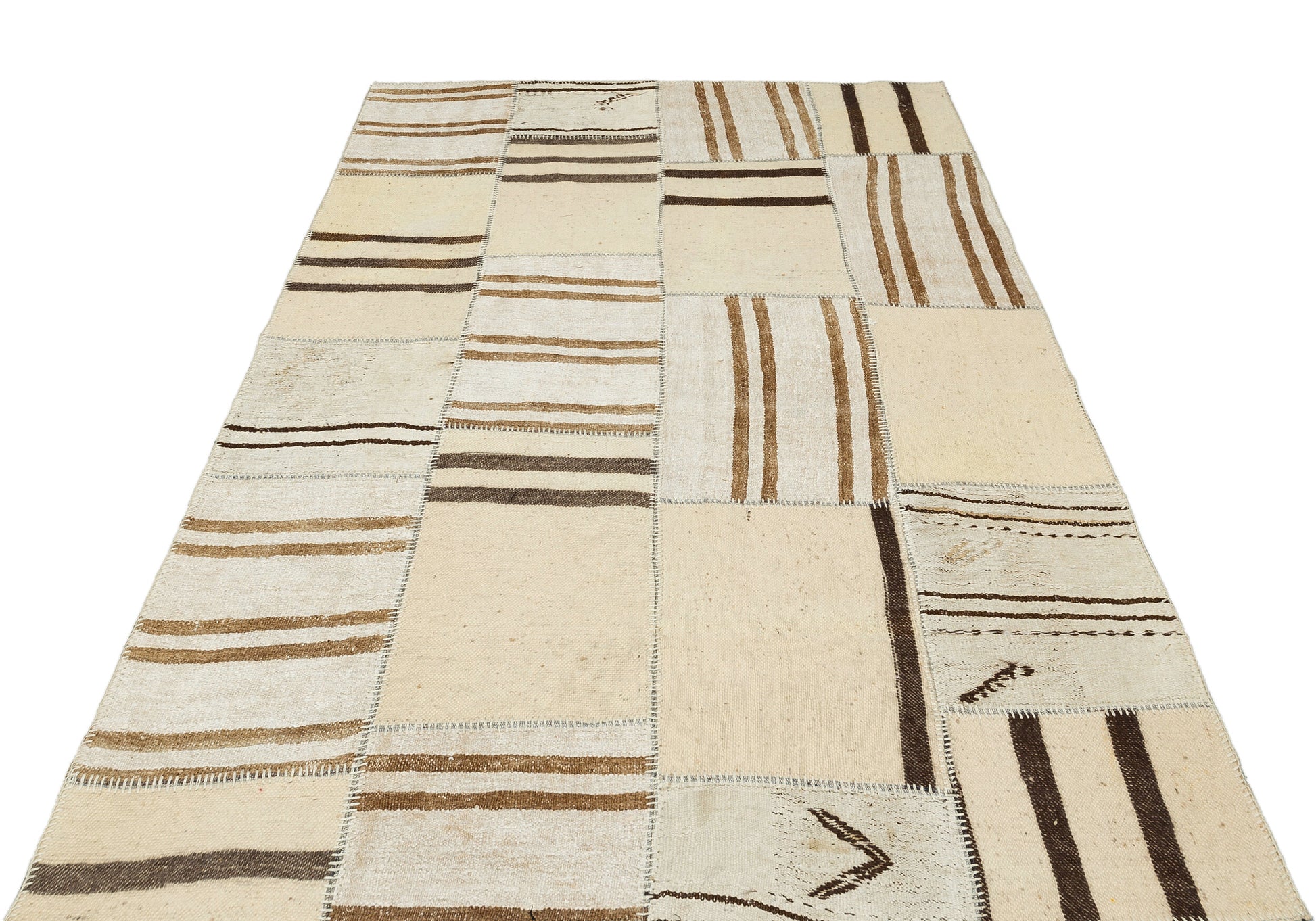 Teselya Bej Çizgili Yün El Dokuma Halısı 159 x 234 Apex Unique