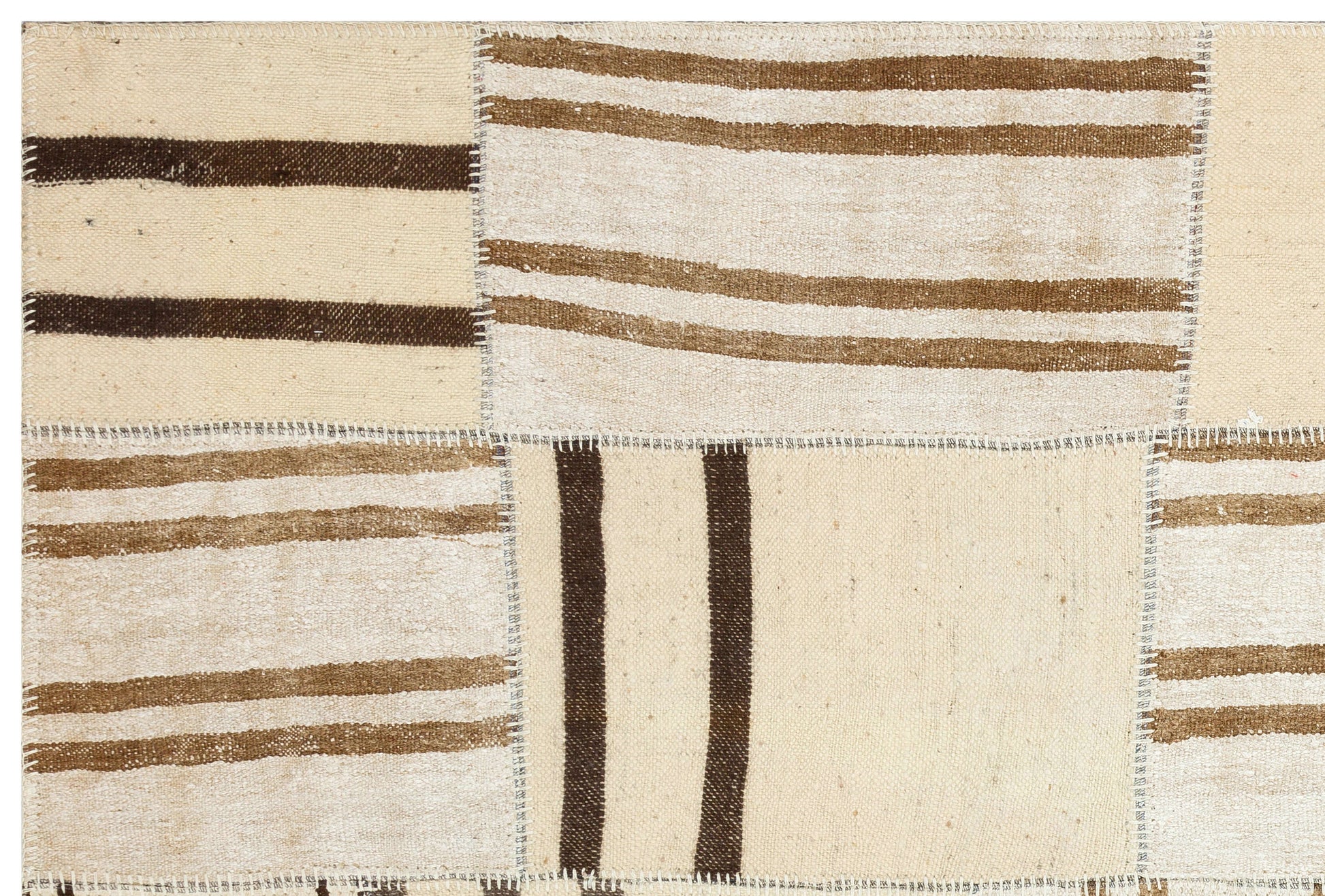 Teselya Bej Çizgili Yün El Dokuma Halısı 159 x 234 Apex Unique