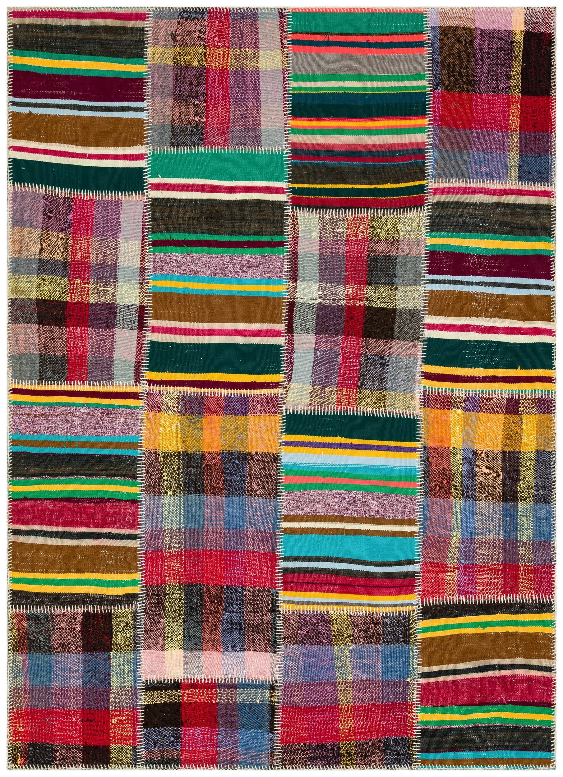 Teselya Bej Çizgili Yün El Dokuma Halısı 157 x 219 Apex Unique