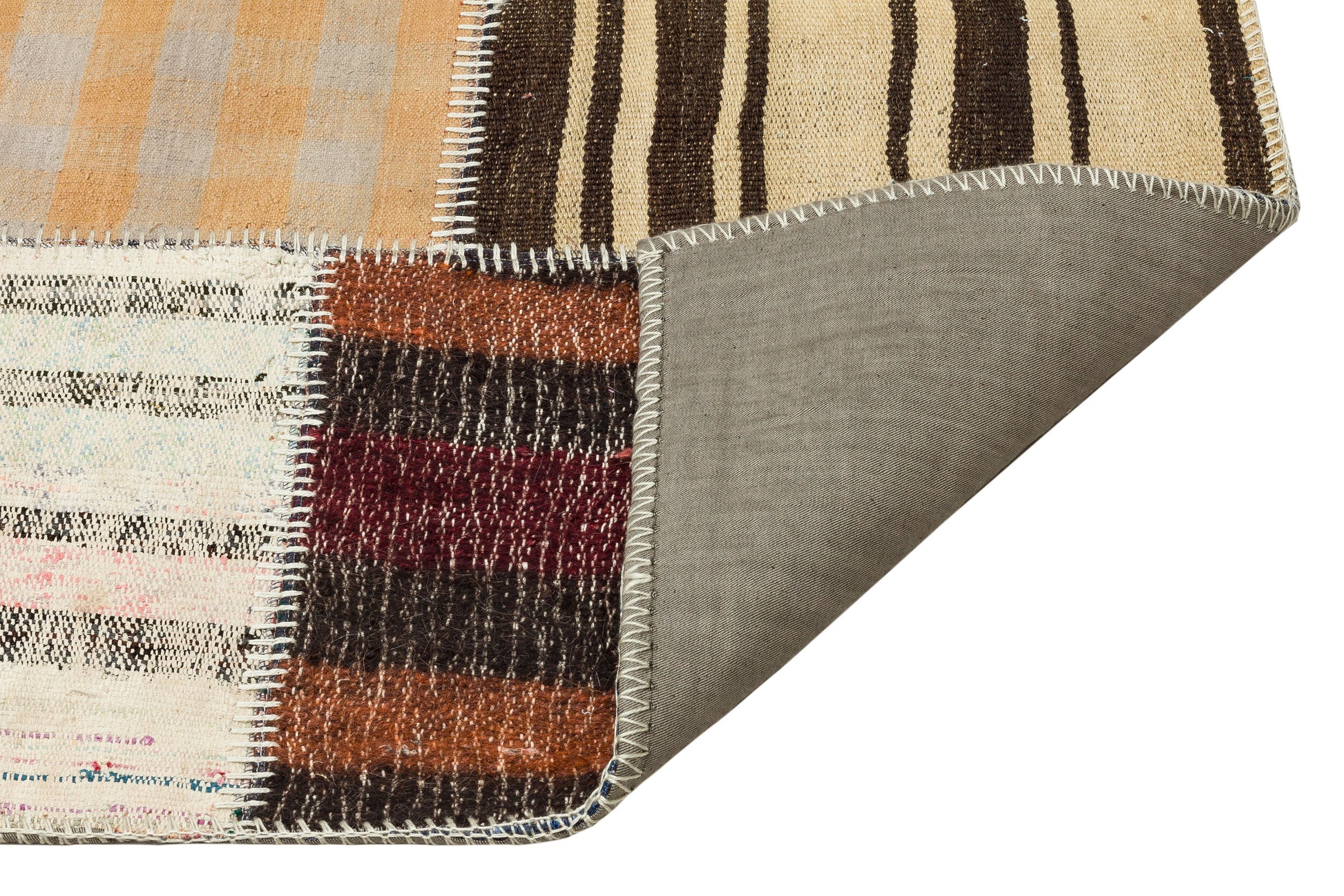 Teselya Bej Çizgili Yün El Dokuma Halısı 159 x 230 Apex Unique