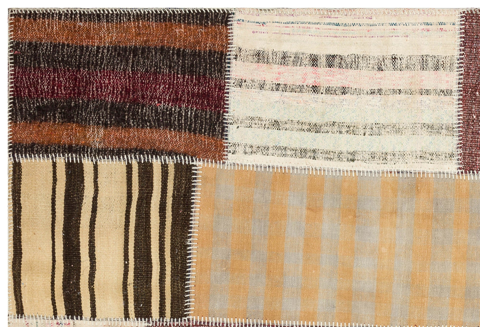 Teselya Bej Çizgili Yün El Dokuma Halısı 159 x 230 Apex Unique