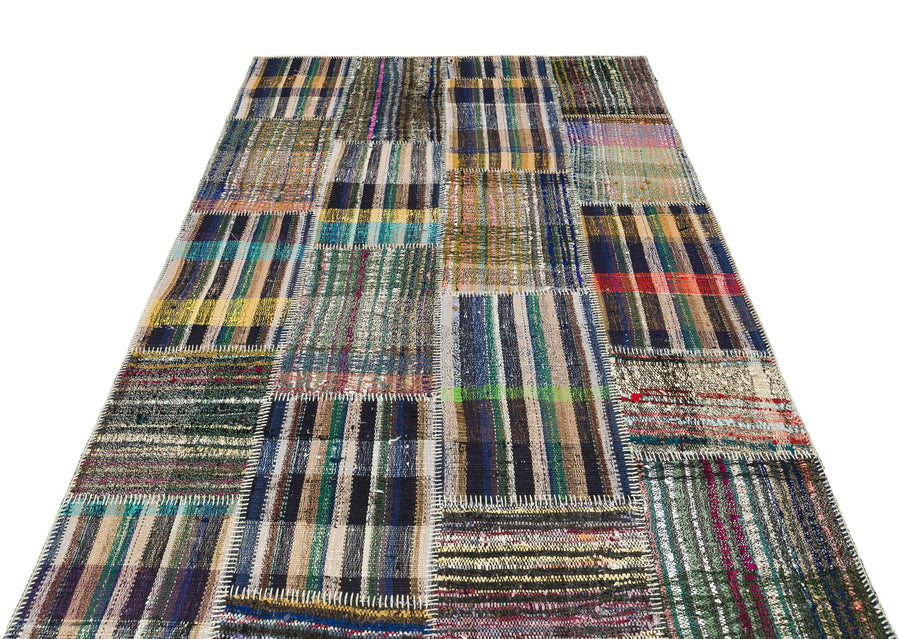 Kırmızı Mavi Bohem Geometrik Yün Halı 155x230