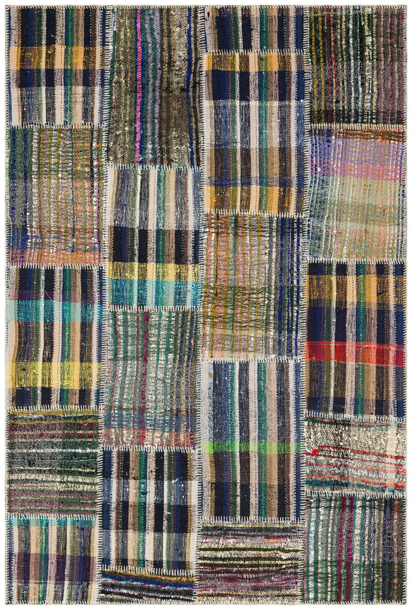 Kırmızı Mavi Bohem Geometrik Yün Halı 155x230