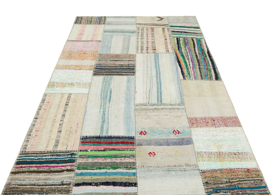 Bej Bohem Çizgili Yün Halı 155x240