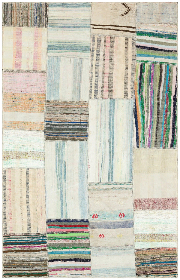 Bej Bohem Çizgili Yün Halı 155x240