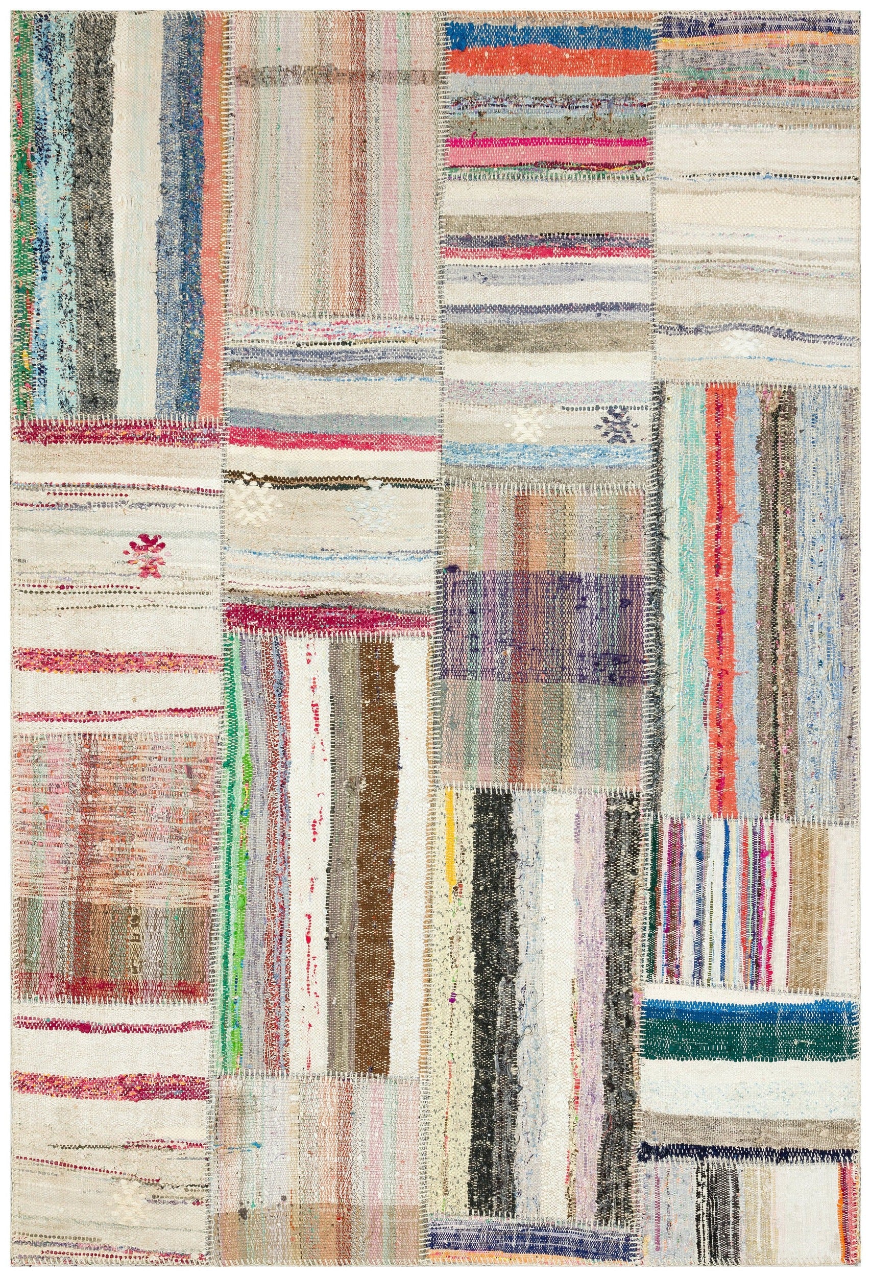 Teselya Bej Çizgili Yün El Dokuma Halısı 157 x 234 Apex Unique