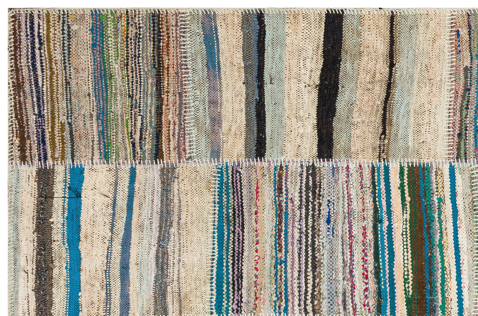 Teselya Bej Çizgili Yün El Dokuma Halısı 151 x 231 Apex Unique