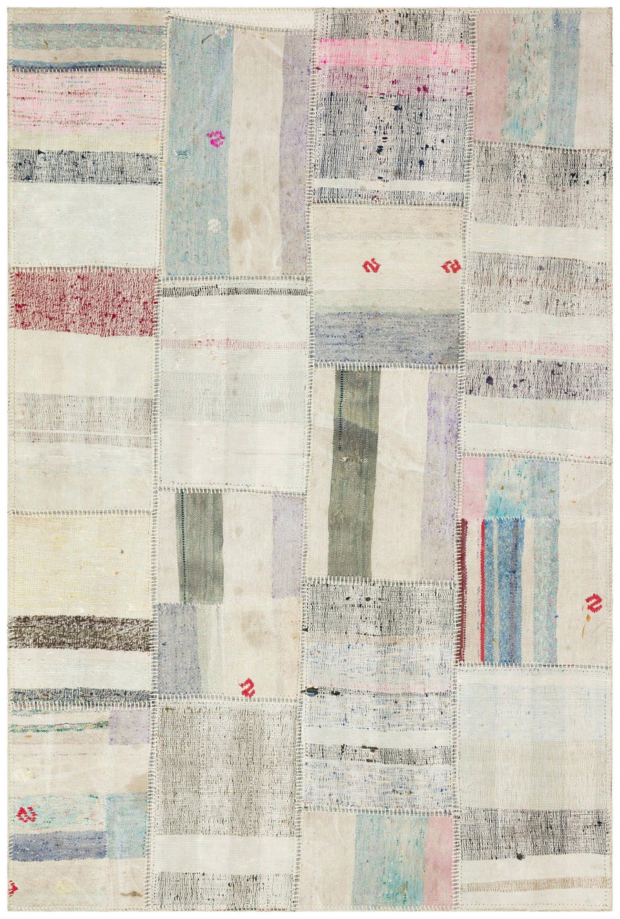 Krem Geometrik Desenli Yün ve Pamuk El Dokuma Halı 155x230 cm – Salon kullanımı