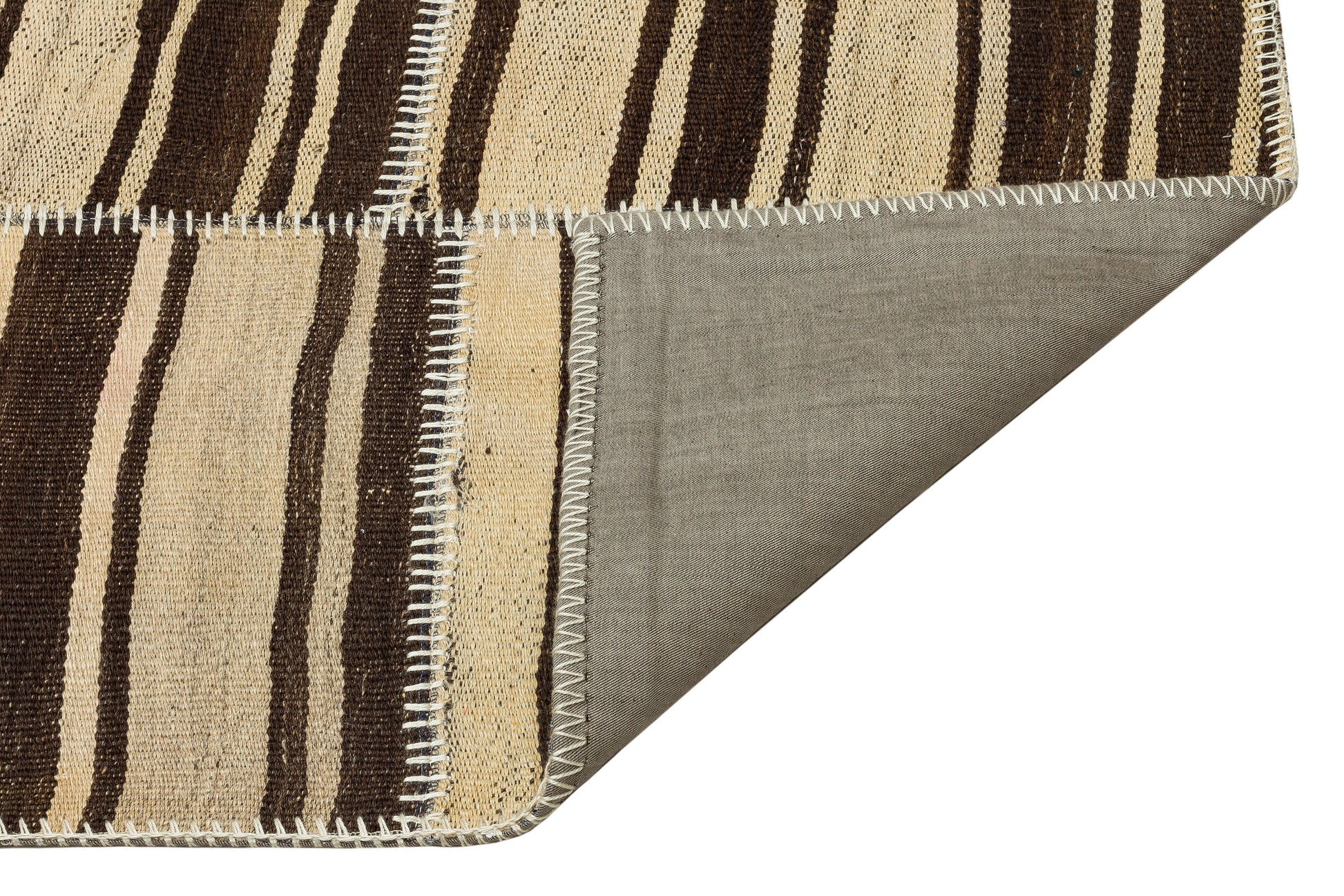 Teselya Bej Çizgili Yün El Dokuma Halısı 158 x 221 Apex Unique