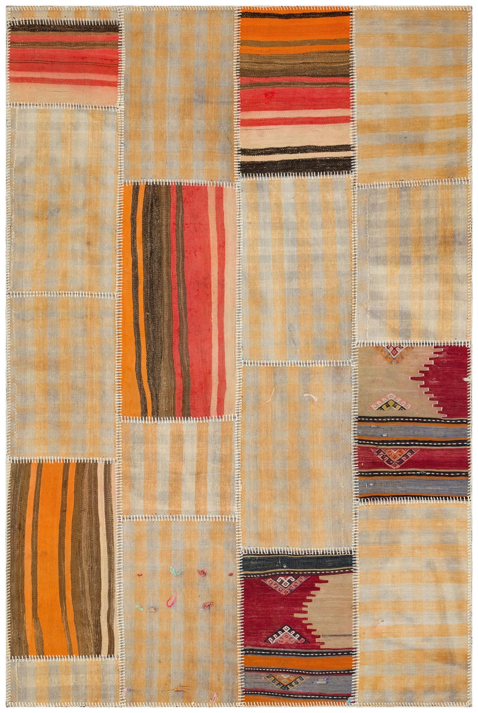 Teselya Bej Çizgili Yün El Dokuma Halısı 157 x 234 Apex Unique