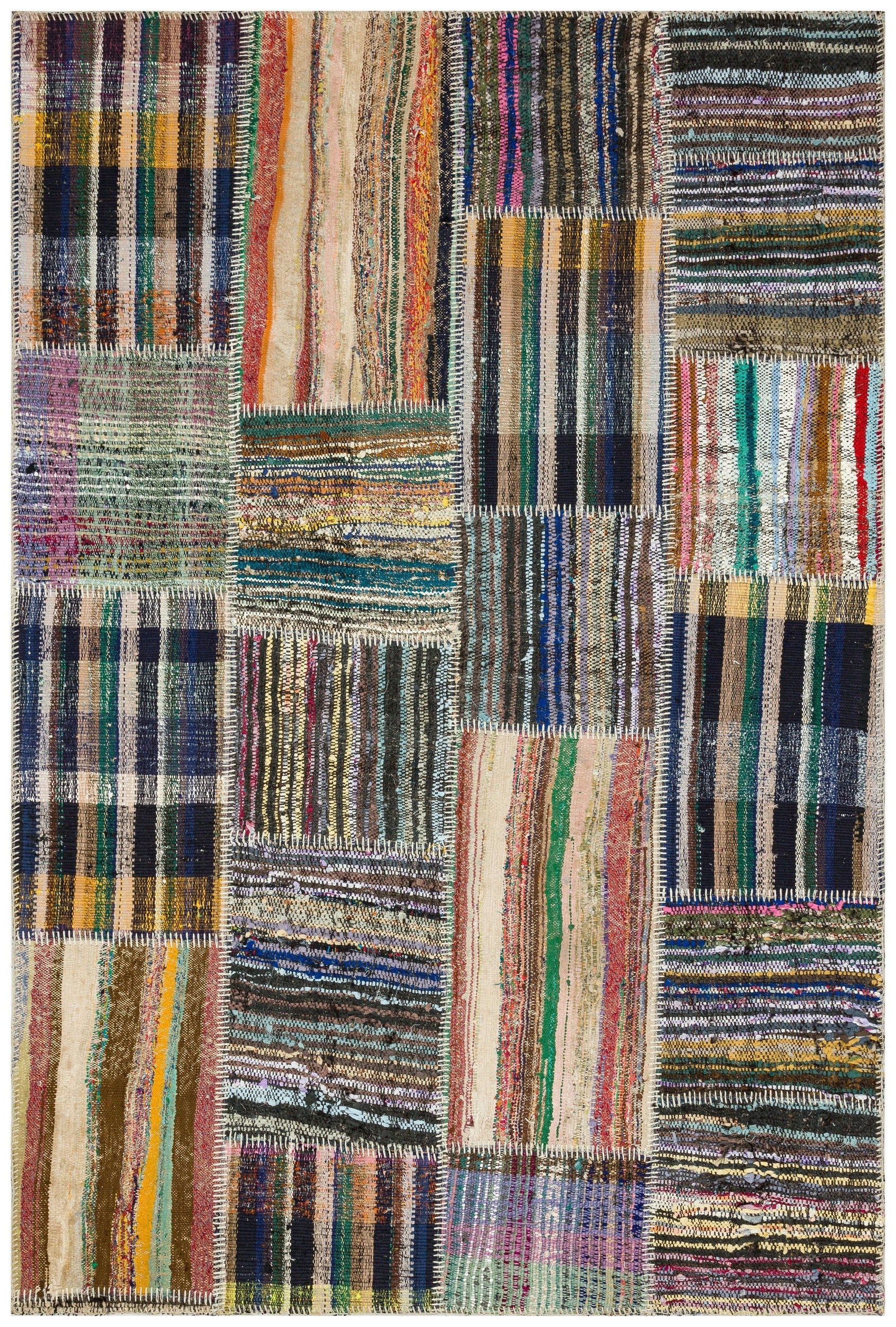 Teselya Bej Çizgili Yün El Dokuma Halısı 153 x 227 Apex Unique