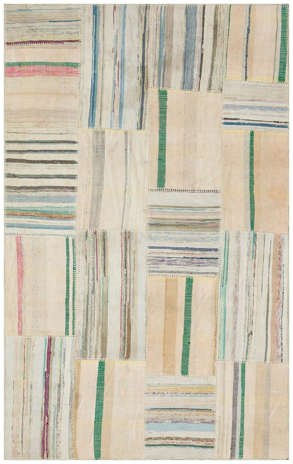 Bej Geometrik Modern Yün Halı 142x225