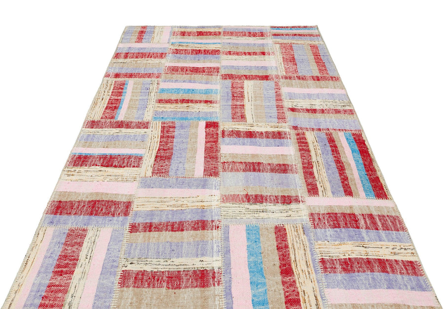 Kırmızı Modern Çizgili Yün Halı 157x232