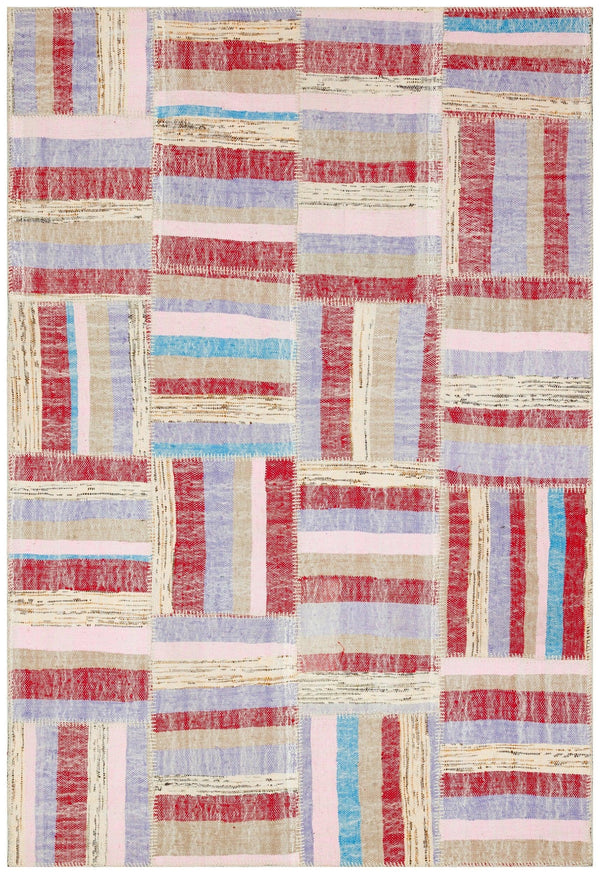 Kırmızı Modern Çizgili Yün Halı 157x232